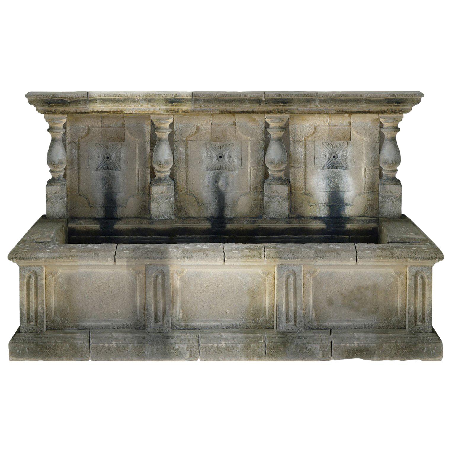 Italian Wall Fountain Hand-Carved in Pure Limestone, Late 20th Century, Italy For Sale