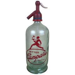 Vintage 1950s Glass Italian Soda Syphon Seltzer Bitter Campari Advertising Bar Bottle