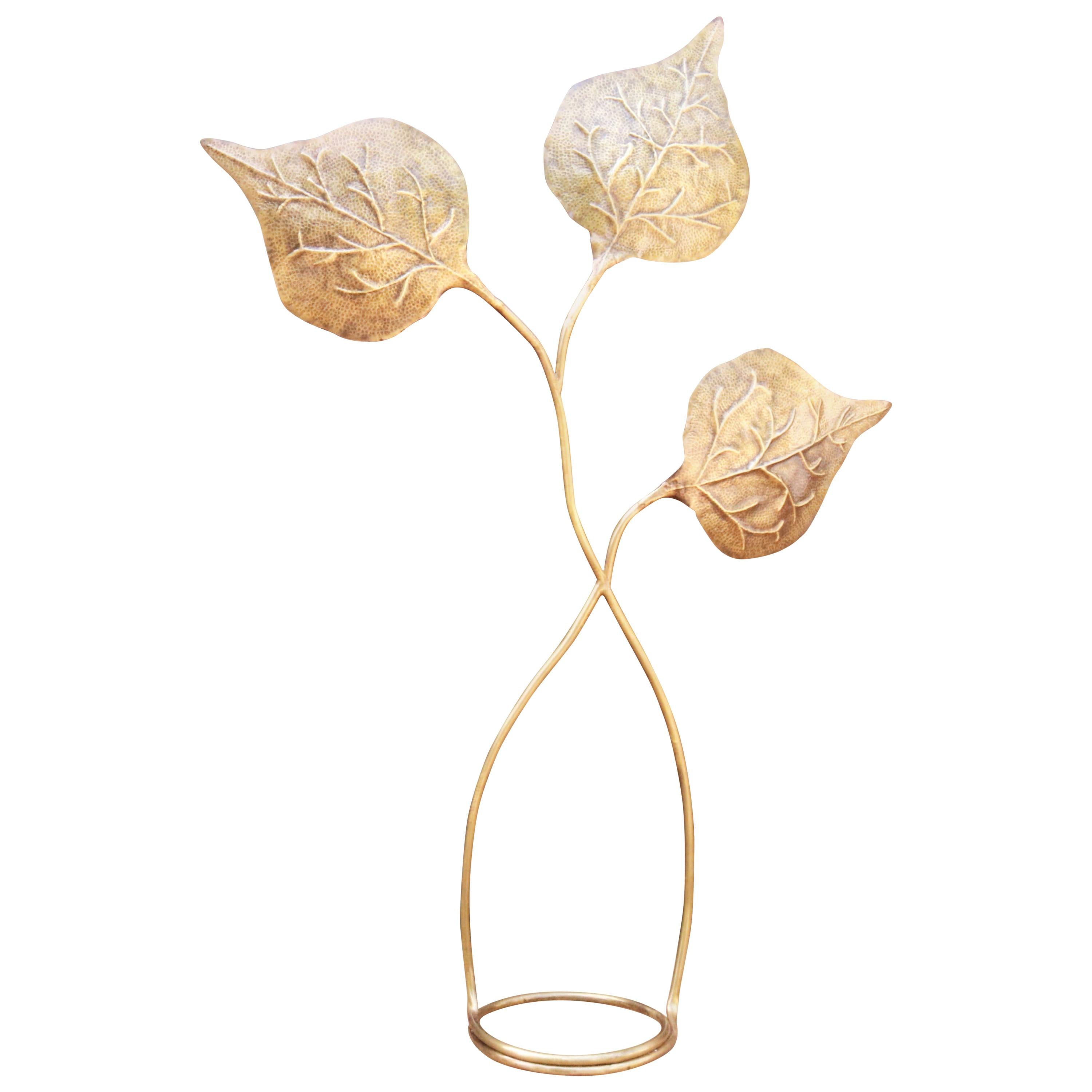 Leaf Shaped 3-Light Brass Standing Lamp For Sale