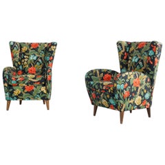 Italian Set of 2 Floral Armchairs in the Style of Paolo Buffa, 1950s