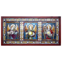 Early Victorian Hand Painted Stained Glass Church Window