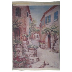 Large Screen Printed Material Theatre Wall Hanging of Mediterranean Village