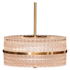 1960s Crystal and Brass Pendant Light by Carl Fagerlund for Orrefors