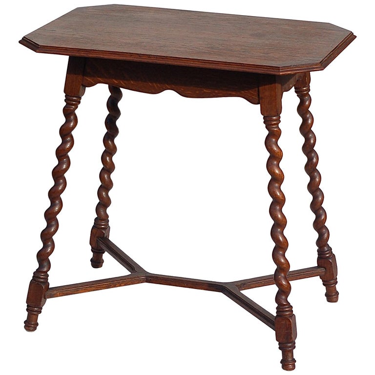 Oak Side Table with Barley Twist Legs, Early 20th Century For Sale at