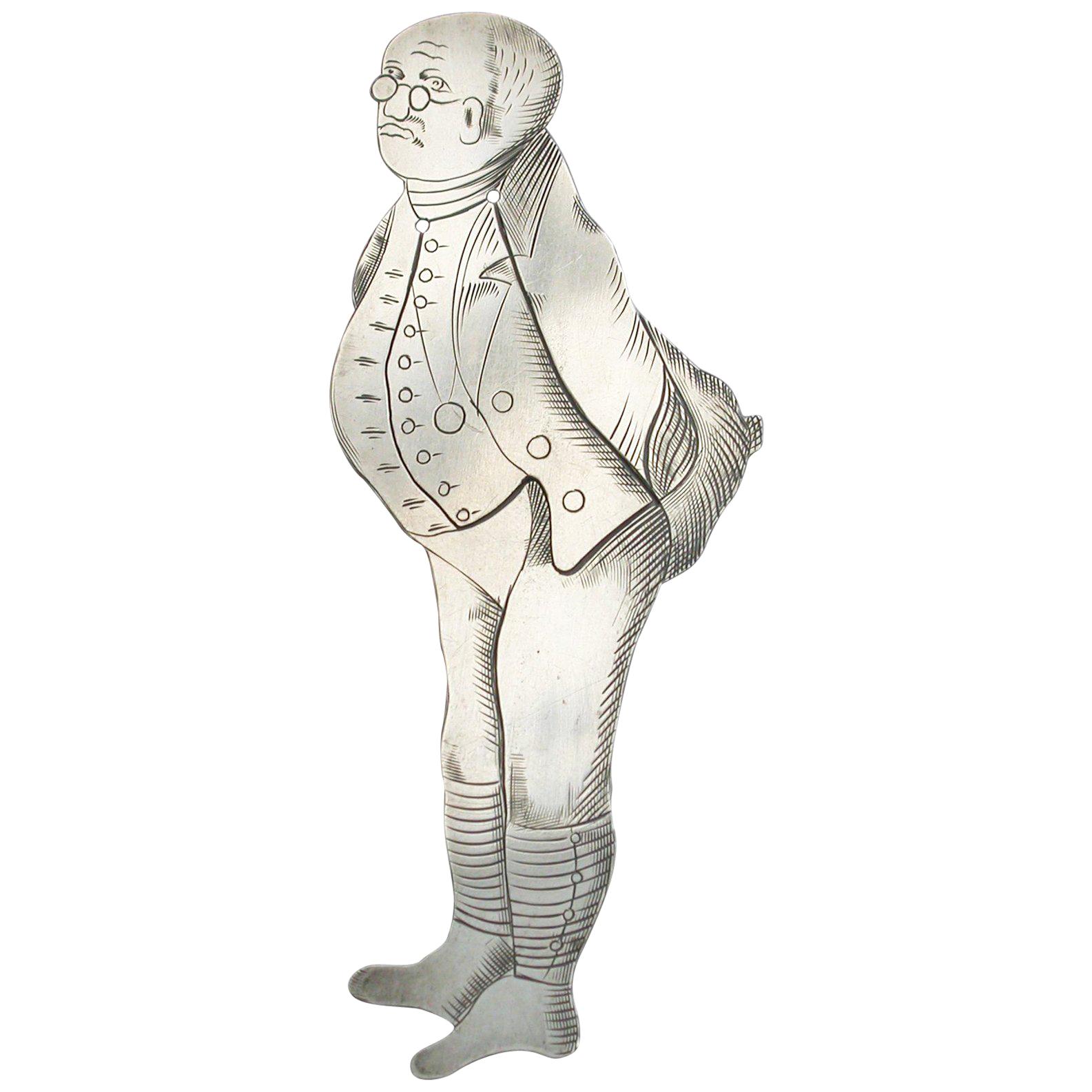 Edwardian Novelty Silver Figural Bookmark Charles Dickens 'Mr Pickwick' New York For Sale