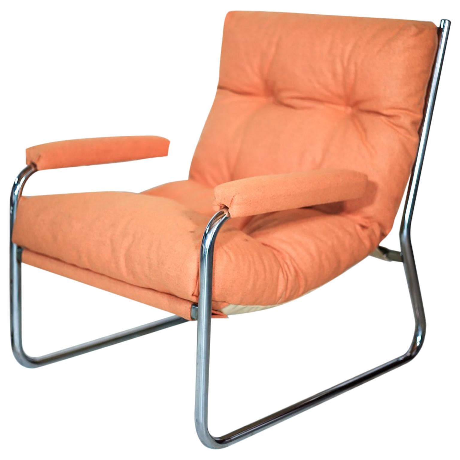 Pair of 1970s Bauhaus Style Tubular Steel Cantilever Sling Chairs - in stock For Sale