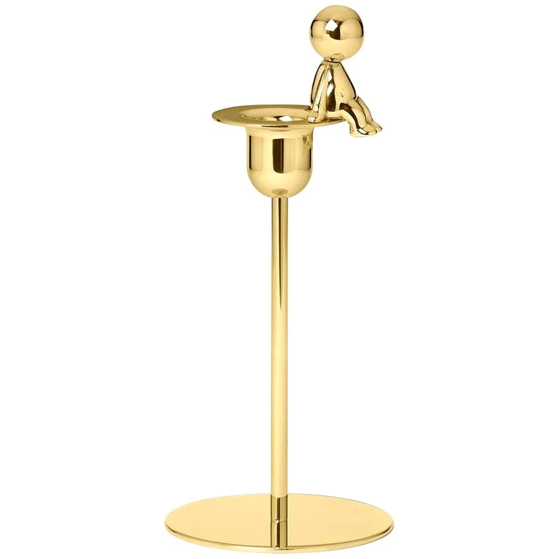 Ghidini 1961 Omini the Thinker Short Candlestick in Brass by Stefano Giovannoni