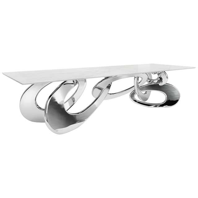 Dining Desk Table Gold Mirror Metal Rings White Carrara Marble Top ...