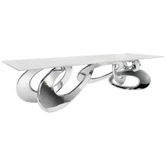 Dining Table Rings Sculpture White Marble Mirror Steel Metal Rectangular Design