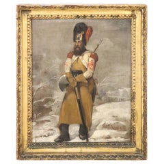 19th Century Italian Oil Painting on Canvas Portrait of a Official Soldier