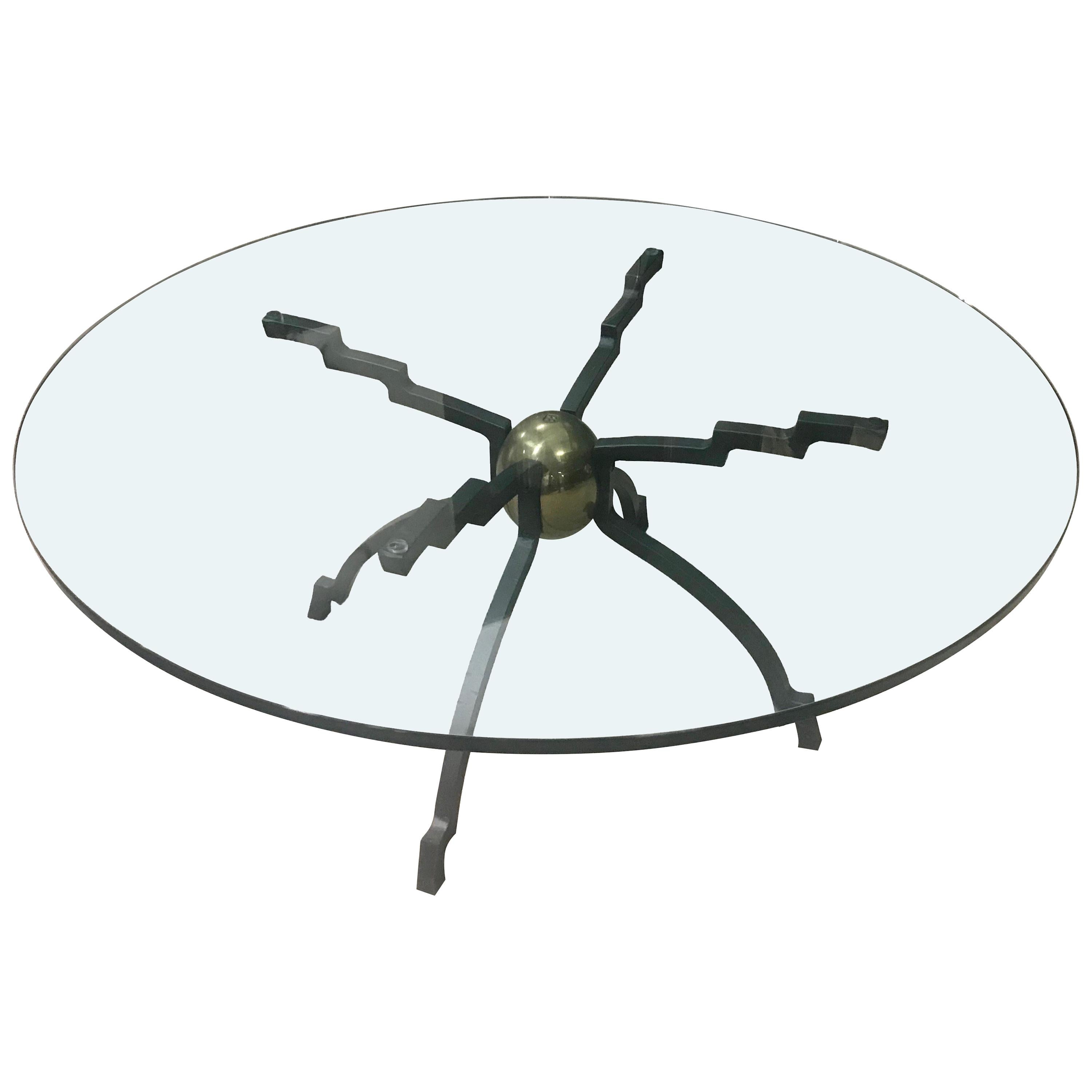 Peter Ghyczy Iron and Brass Circular Coffee Table