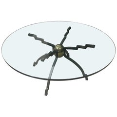 Vintage Peter Ghyczy Iron and Brass Circular Coffee Table