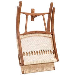 1940s Brown Oak and White Cane Folding Chair by Hans Wegner