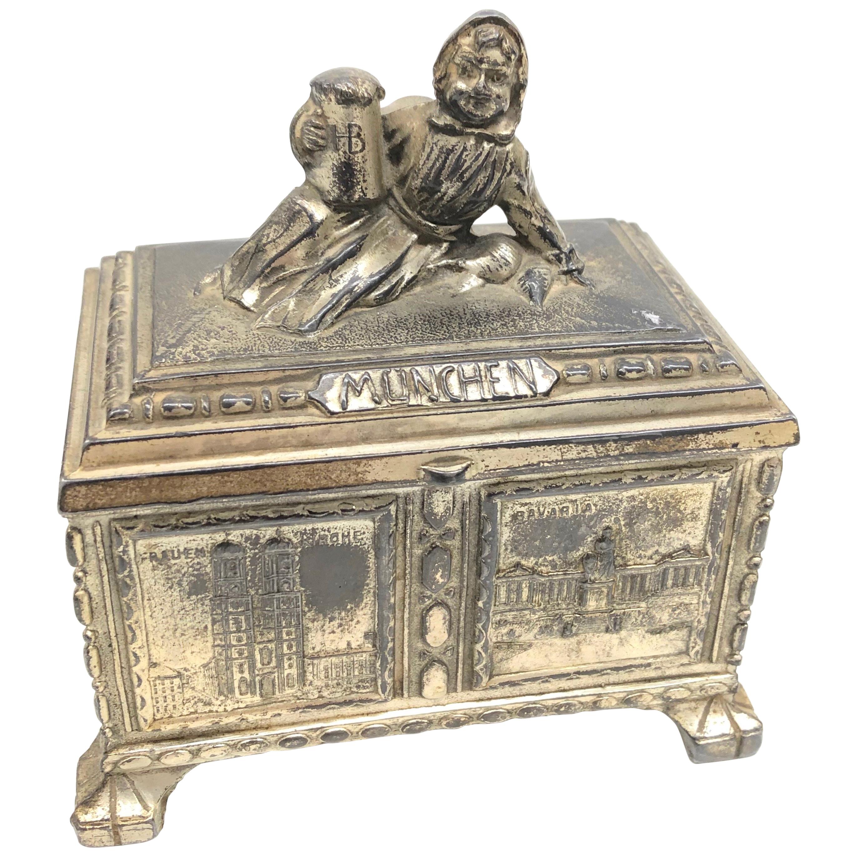 Gorgeous Munich Child Souvenir Metal Trinket Jewelry Box Antique German 1920s