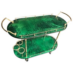 Aldo Tura Bar Trolley aus seltenem malachitgrünem Ziegenleder