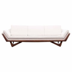 1960s White Fabric on Walnut Legs Sofa by Adrian Pearsall