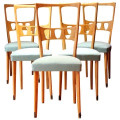 Italian Design Mid-Century Modern Wood and Upholster Dining Chairs