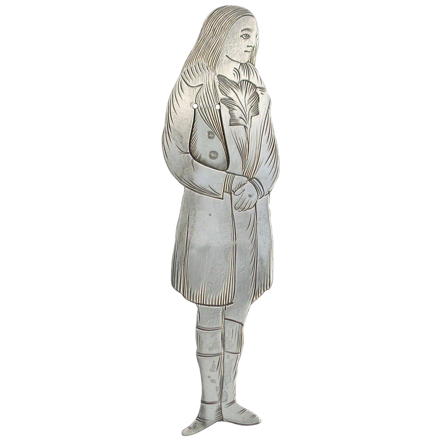 Edwardian Novelty Silver Figural Bookmark Charles Dickens 'Sydney Carton' For Sale