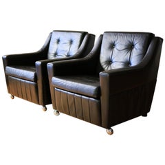 Pair of Mid-Century Modern Leather Armchairs