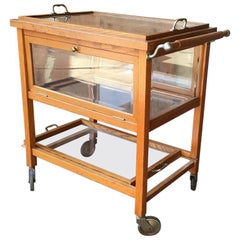 20th Century Italian Oak Bart Cart with Display Case and Tray, 1950s