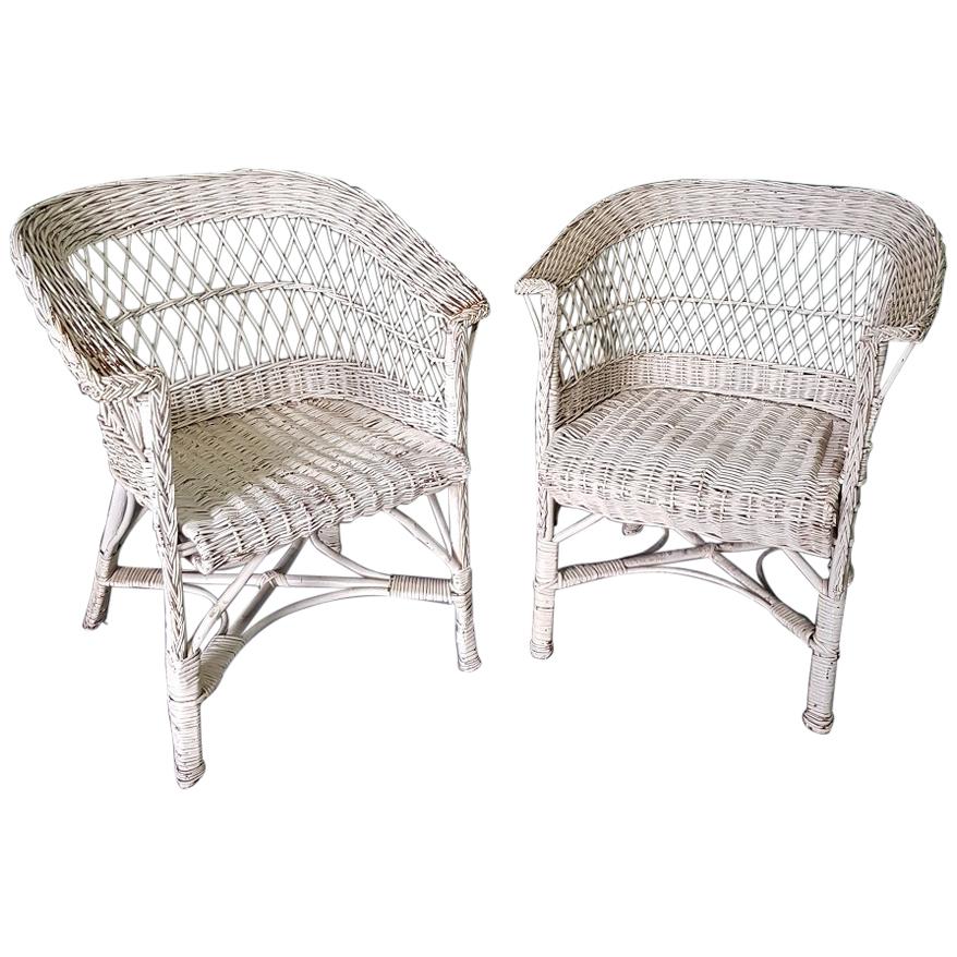Pair of Mid-Century Modern Dutch Wicker Garden Chairs