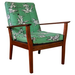 Mid-Century Modern Sapele Mahogany Armchair with New Green Samurai Upholstery