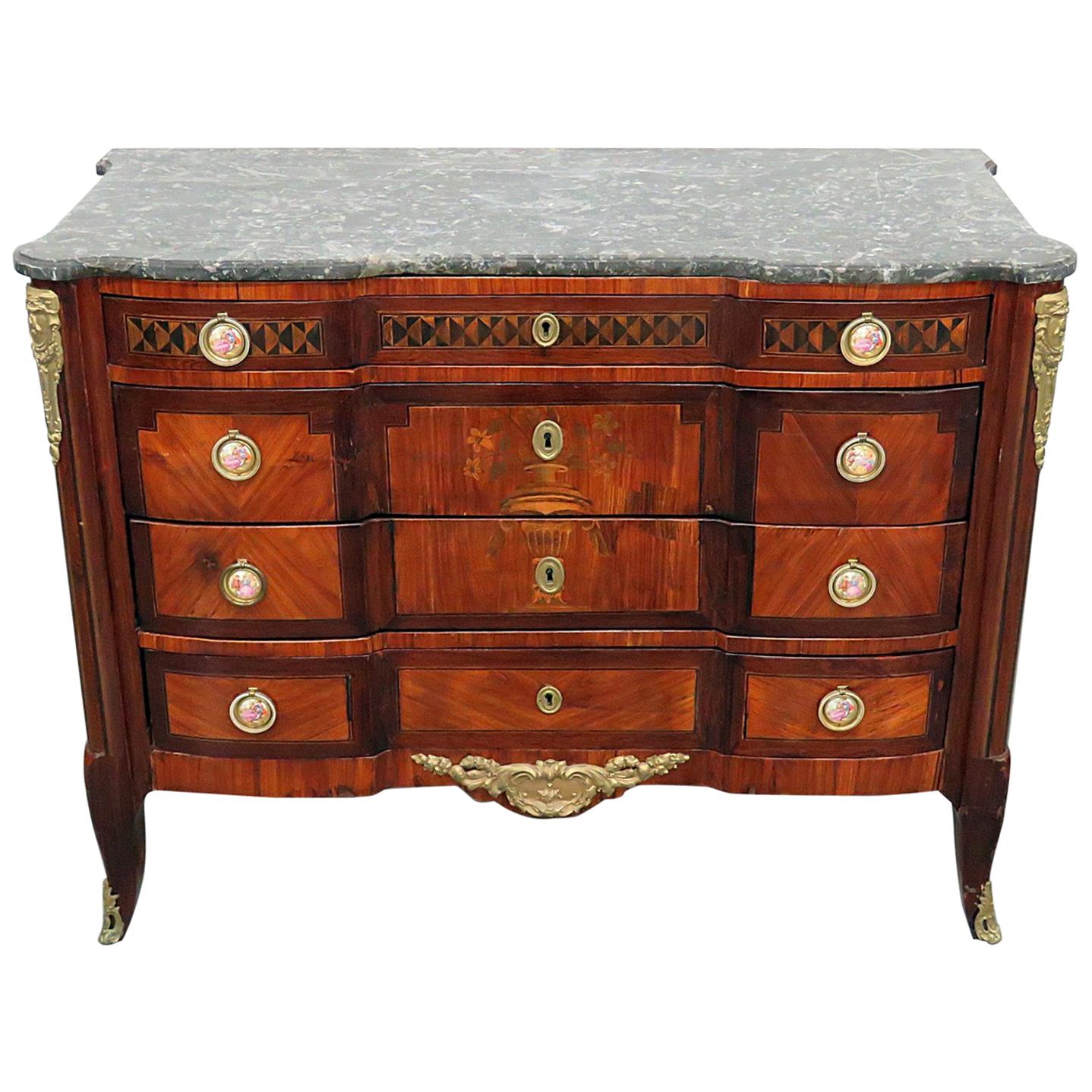 18th Century French Empire Style Inlaid Marble-Top Commode