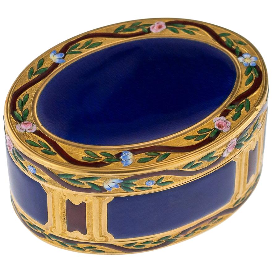 Antique French 18-Karat Gold and Hand Painted Enamel Snuff Box, circa 1770
