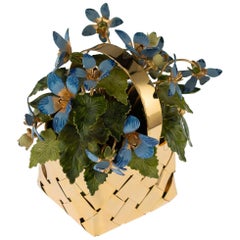 Vintage Stunning French Silver-Gilt and Enamel Basket of Flowers by Cartier, circa 1960