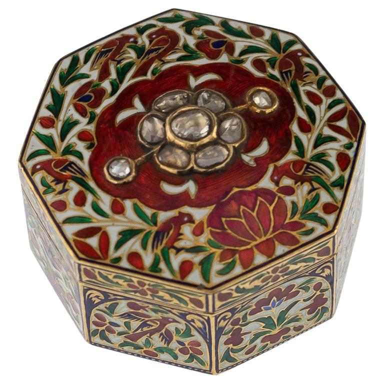 Antique 19th Centuey Indian Gem Set and Enamelled Gold Box, Jaipur, circa 1890
