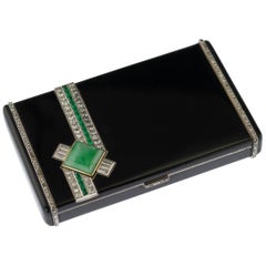 Antique Art Deco 18-Karat Gold, Lacquer, Jade and Diamond Vanity Case circa 1920