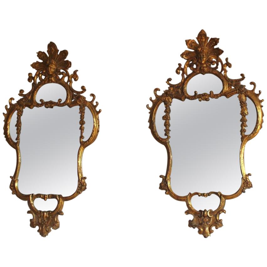 Pair of 18th Century Italian Carved Giltwood Mirrors For Sale