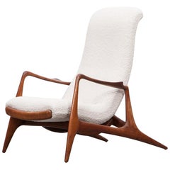 Antique 1950s Teak and White Upholstery Lounge Chair by Vladimir Kagan