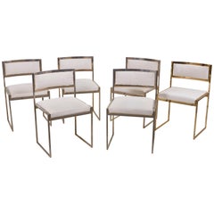 Set of 6 Dining Chairs in Brass Gold and Chrome by Willy Rizzo