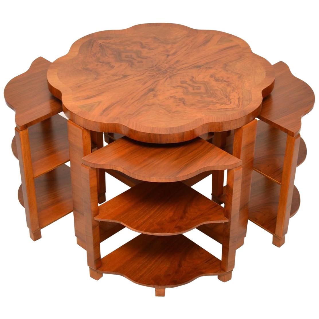1920s Art Deco Figured Walnut Nesting Coffee Table