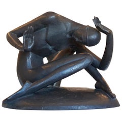 Antique "Zusammenbruch" ( Breakdown ), Male Nude Bronze by Gerhard Schliepstein