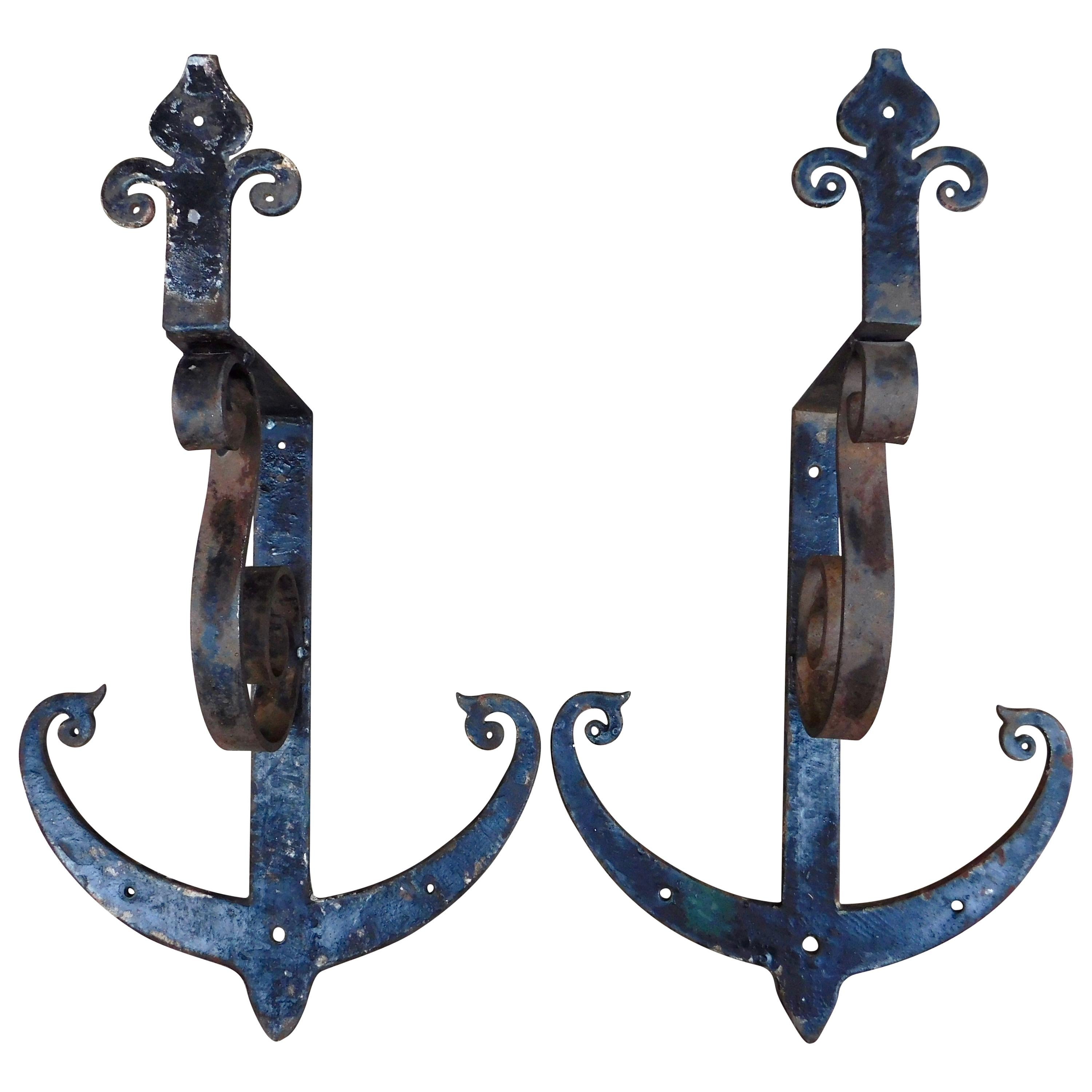 Pair of 19th Century Dutch Iron Anchor Shape Wall Brackets For Sale