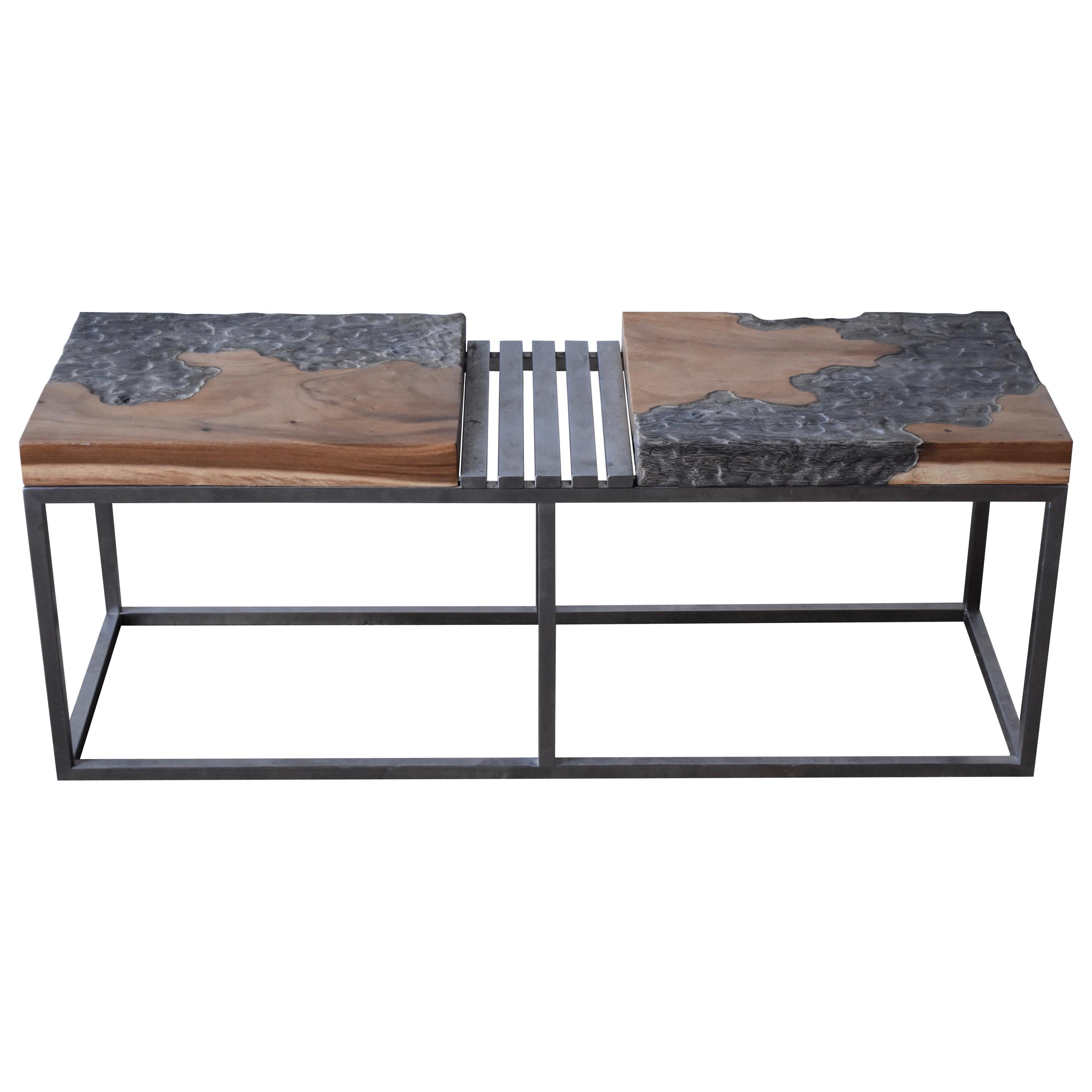 Modern Style Bench in Painted Wood and Stainless Steel by R+R Sweden Design For Sale