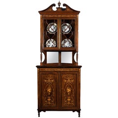 Antique Edwardian Rosewood Inlaid Corner Display Cabinet