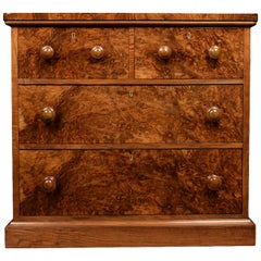Victorian Burr Walnut Chest of Draws of Small Proportions