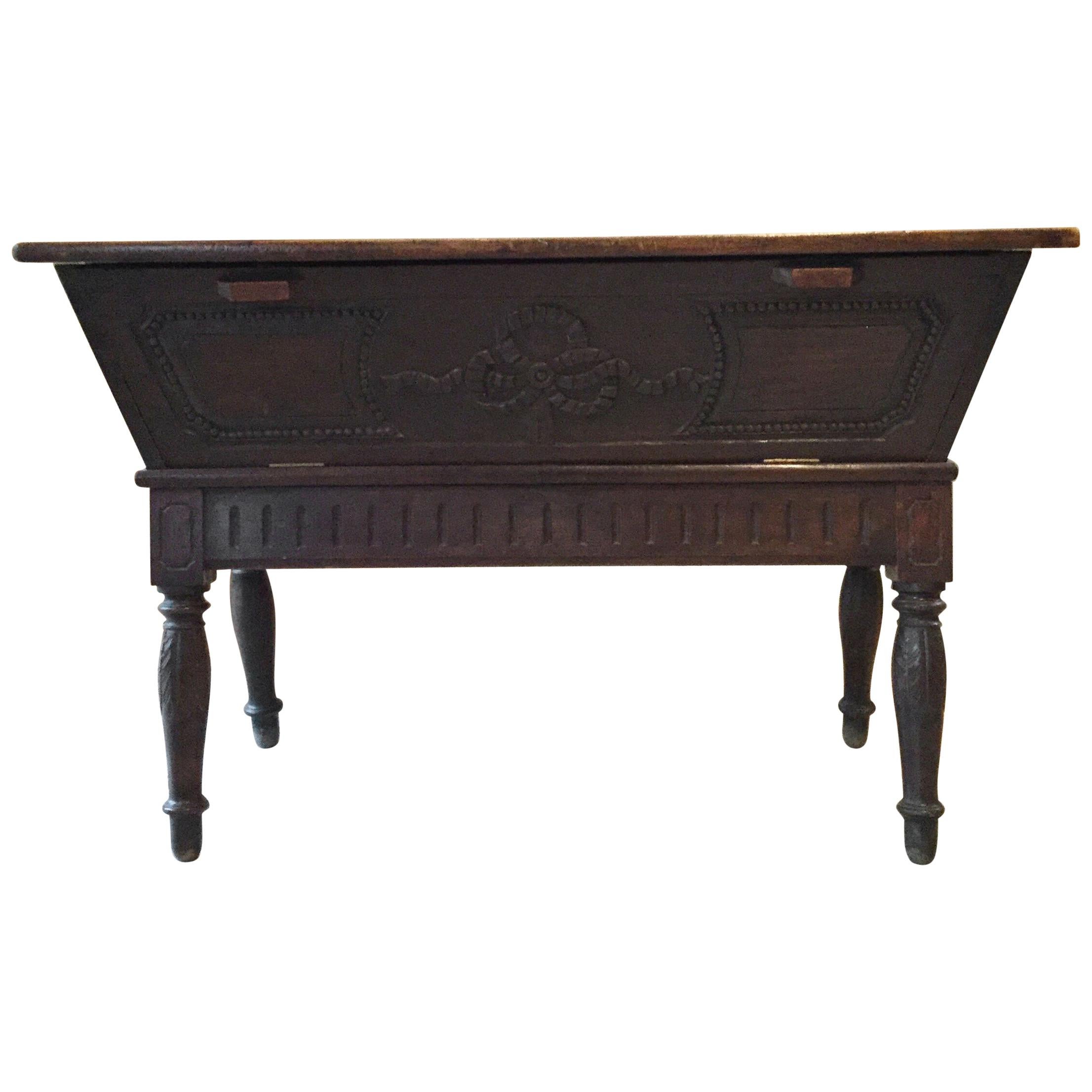 19th Century French Carved Wood Bread Dough Chest For Sale