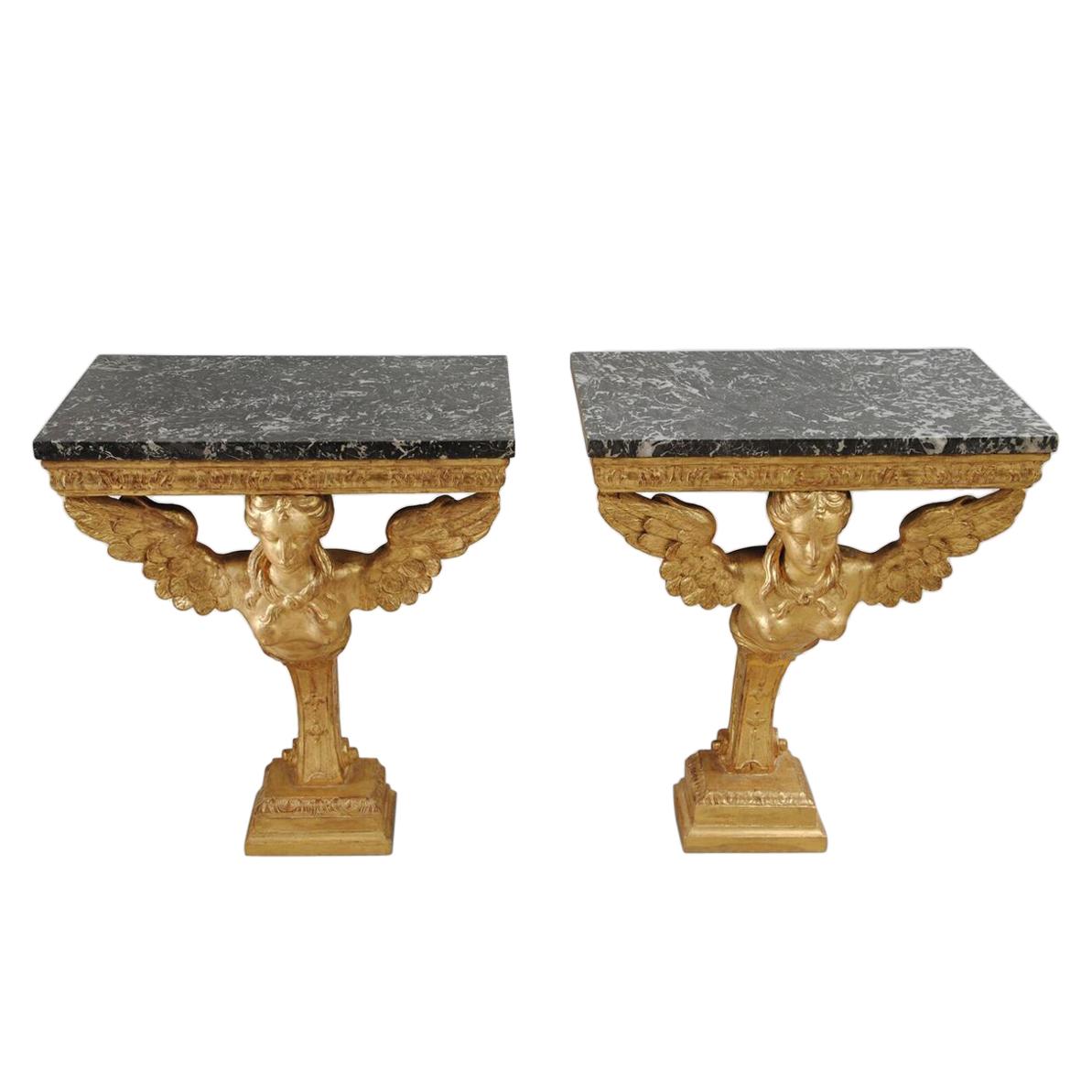 Pair of Elegant 18th Century Carved Giltwood Console Tables