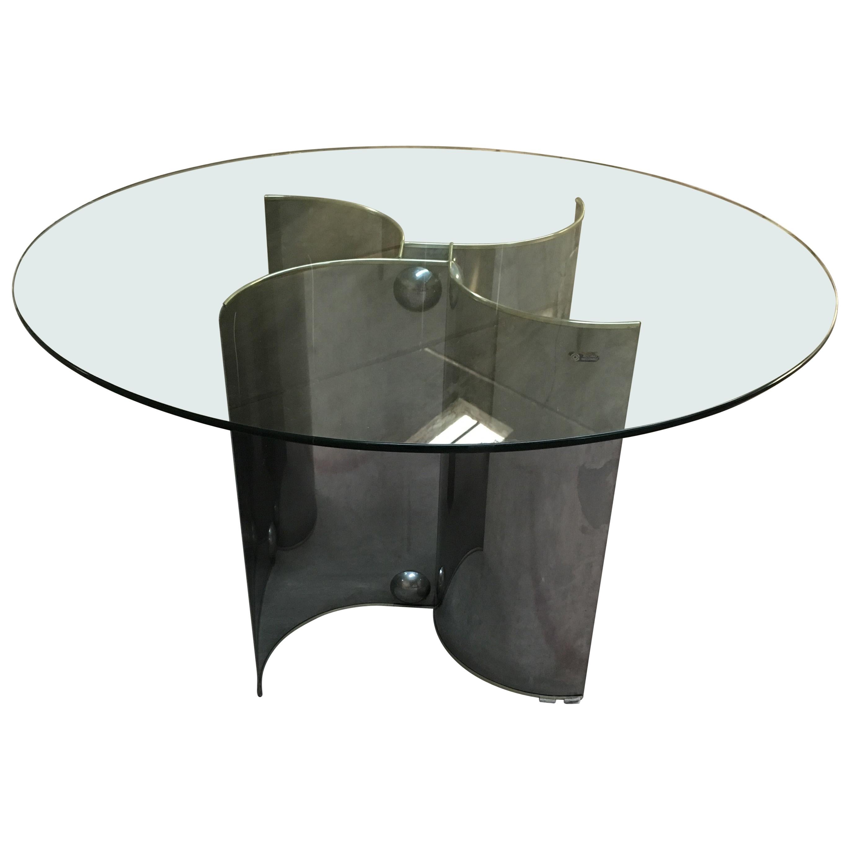 Mid-Century Modern Italian Dining or Center Chrome Based Table with Glass Top