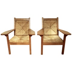 Pair of Willi Ohler Chairs in Oak and Rush, Arts & Crafts, Germany, 1920s