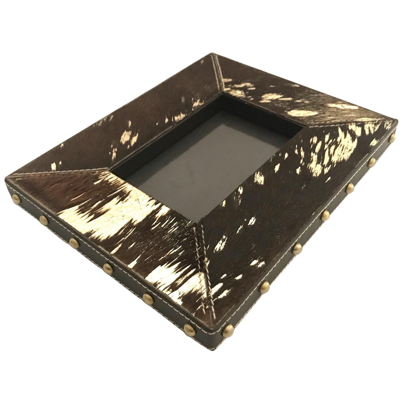 Rustic Modern Cowhide and Gold Metallic Picture Frame