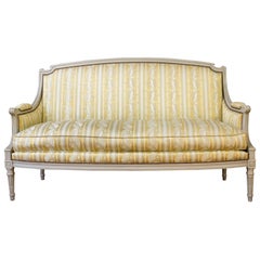 French Louis XVI Style Sofa with Painted Carved Frame