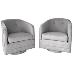 Pair of 1970s Woven Swivel Lounge Chairs by Milo Baughman