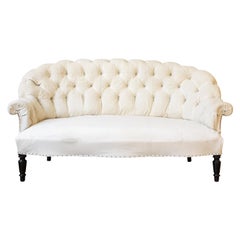 19th Century French Tufted Settee in Muslin