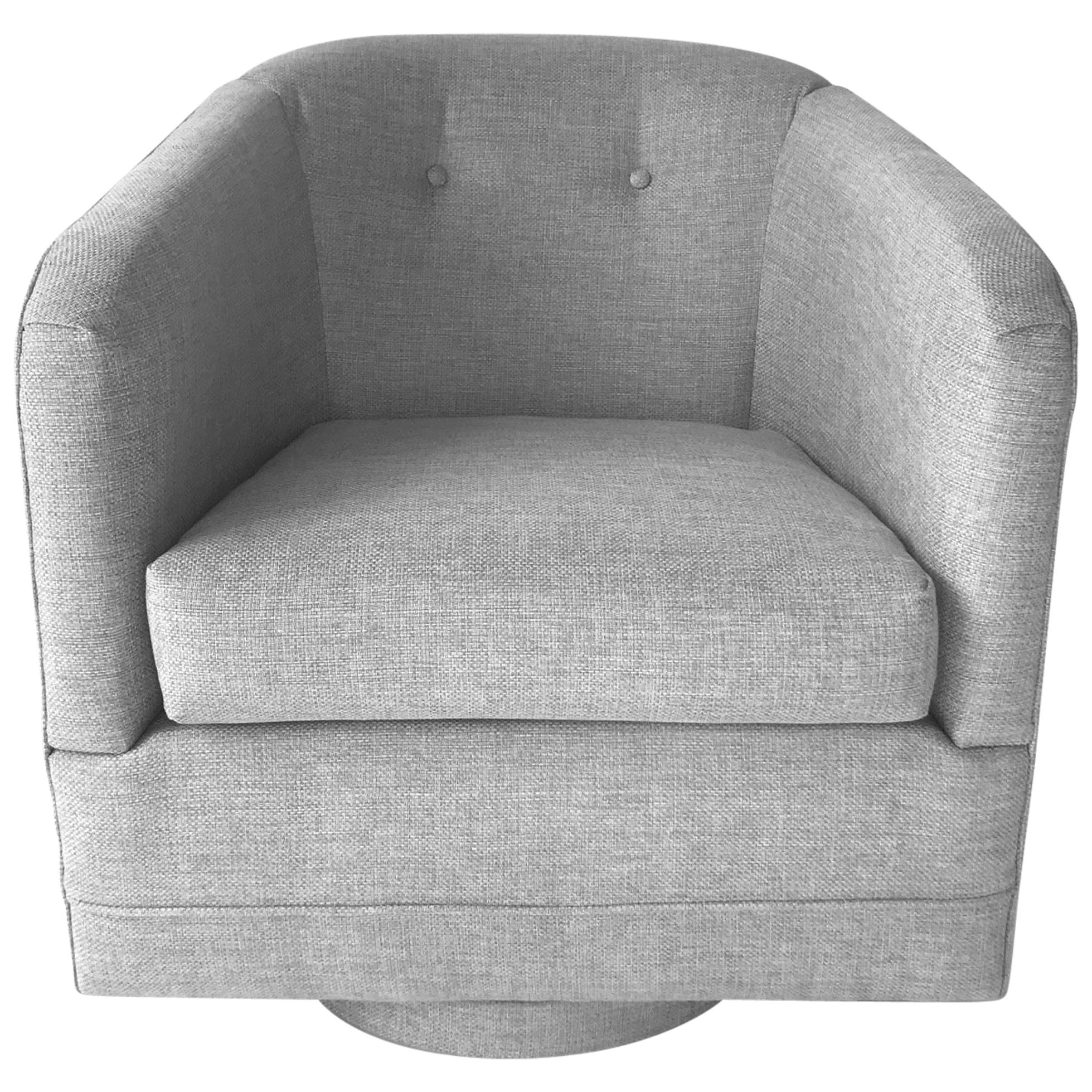 1970s Woven Upholstered Swivel Lounge Chair by Milo Baughman
