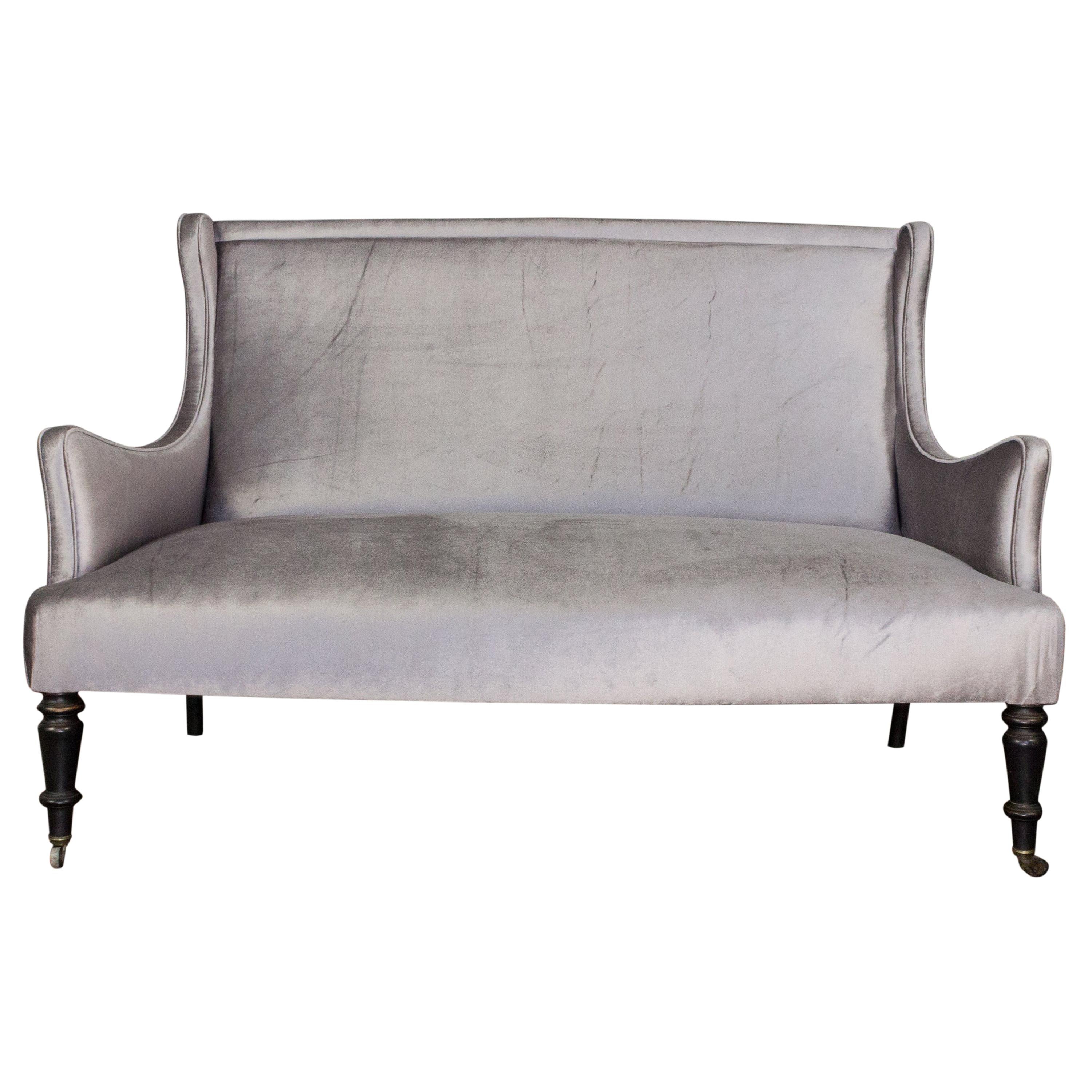 French 19th Century  Settee in Silvery Grey Velvet